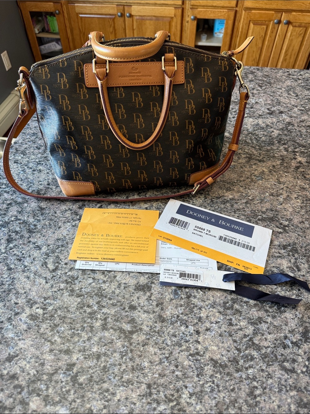 Dooney & Bourke Brown 1975 Signature Satchel with Biscuit Leather Trim